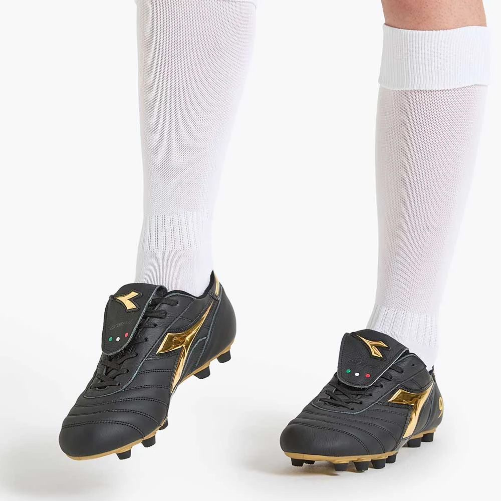 Diadora Men's Brasil #9 Italy LT+MDPU Soccer Shoe - Black/Gold - Image 3