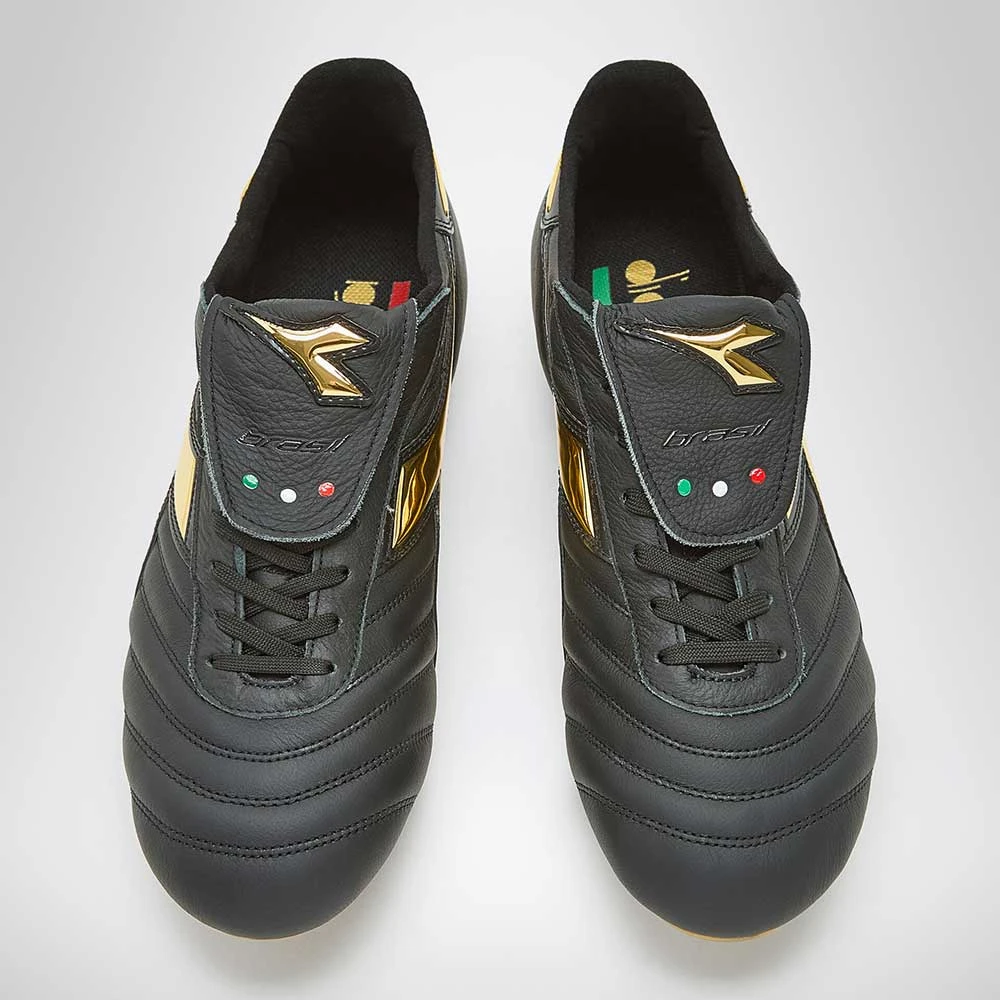 Diadora Men's Brasil #9 Italy LT+MDPU Soccer Shoe - Black/Gold - Image 2