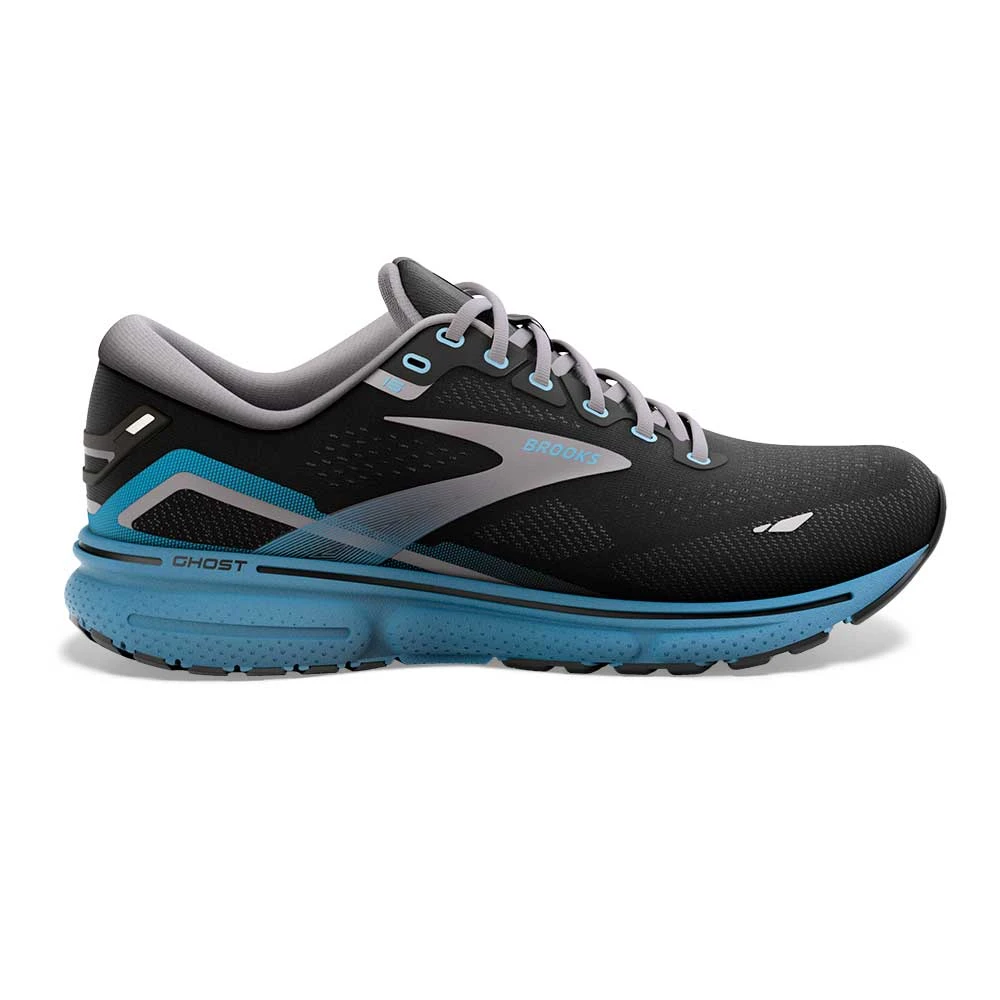 BROOKS Men's Ghost 15 Running Shoe- Black/Blackened Pearl/Blue- Regular (D)