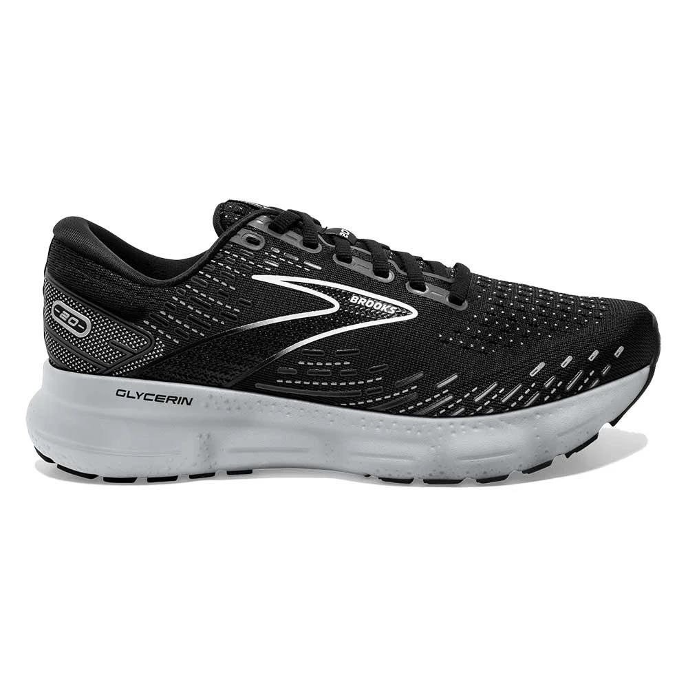 BROOKS Women's Glycerin 20 Running Shoe - Black/White/Alloy - Wide (D)